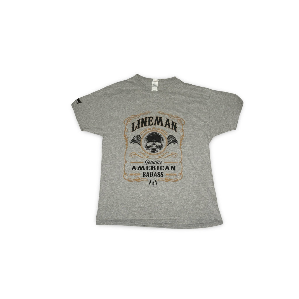 Lineman Genuine American Badass Graphic T-Shirt – Gray (Men Size L)