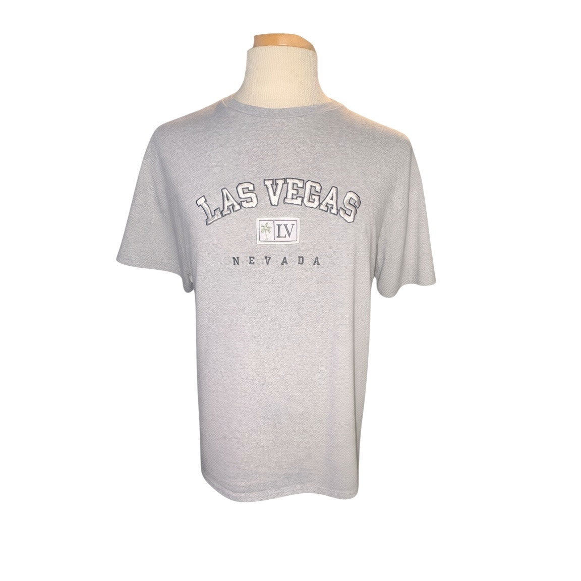 Vintage Las Vegas Nevada LV Embroidered Heather Grey T-Shirt - Mens Size Large