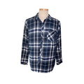 Sonoma Women's Blue and White Plaid Flannel Button-Down Shirt - Size L