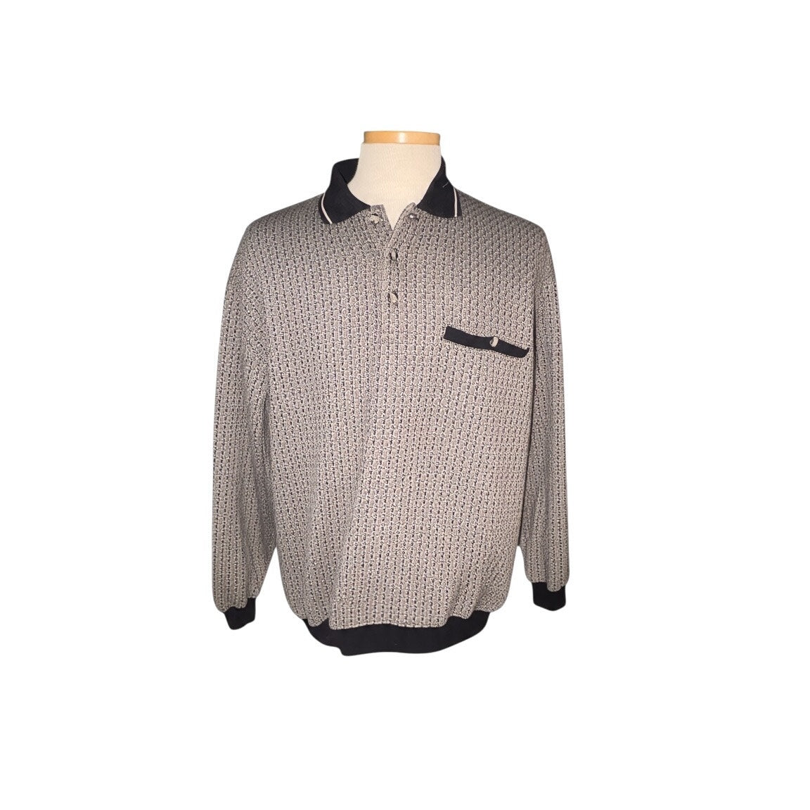 Vintage 90s SRT Geometric Pattern Long Sleeve Polo Shirt - Mens Size L