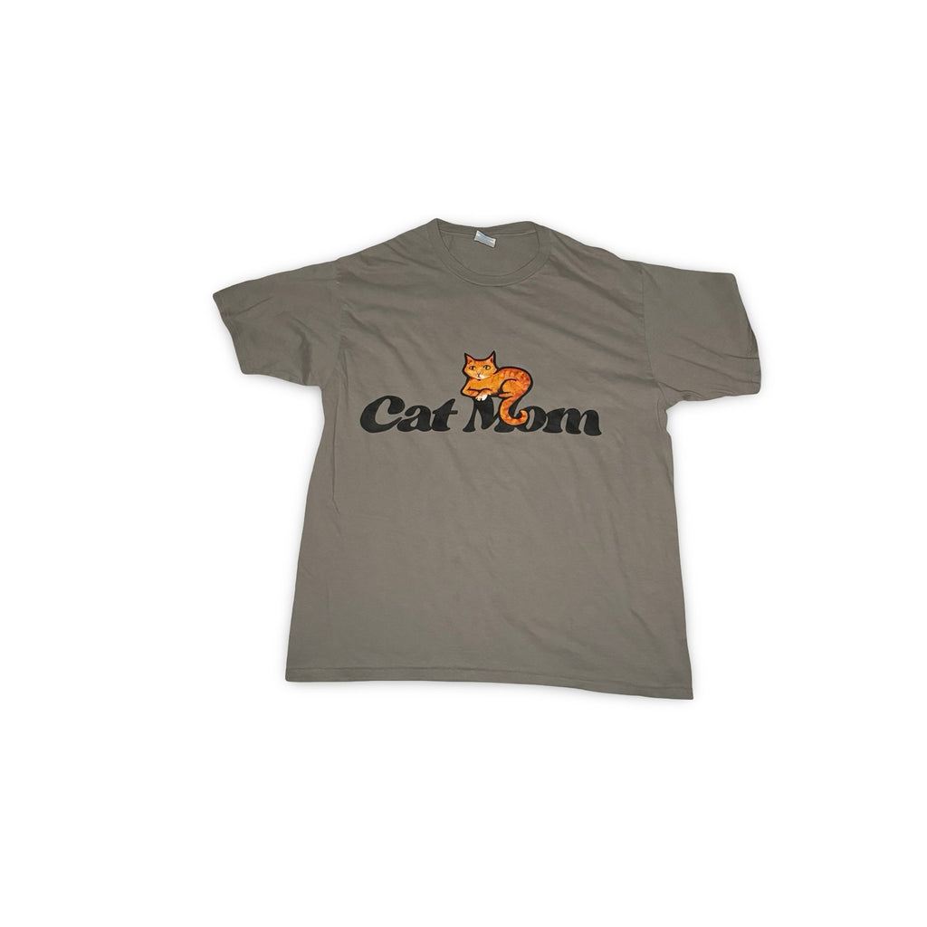 Cat Mom Graphic T-Shirt – Cute Ginger Cat Tee Gray (Women’s Size L)