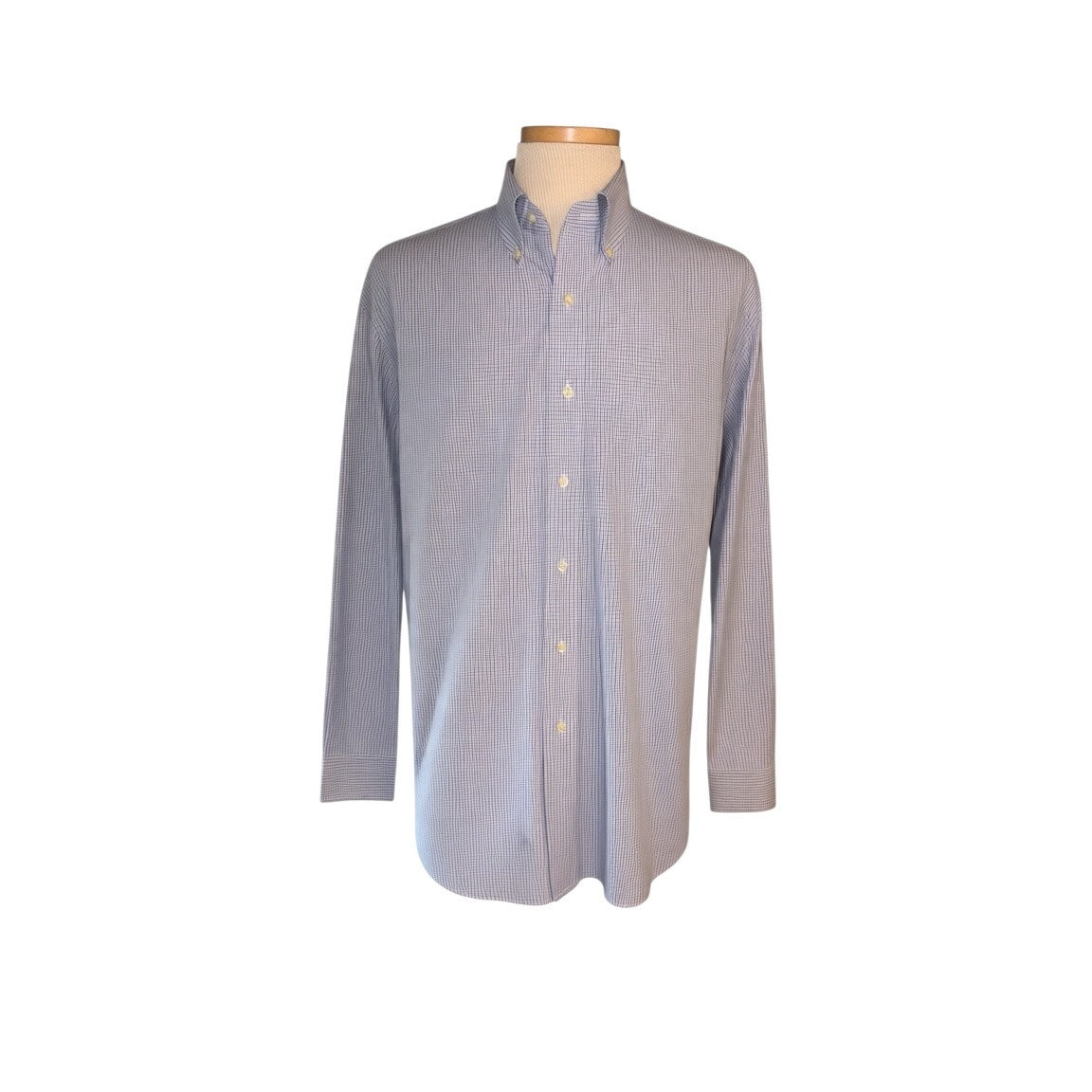 Edwards Men's Blue & White Micro-Gingham Button-Down Dress Shirt - Size M