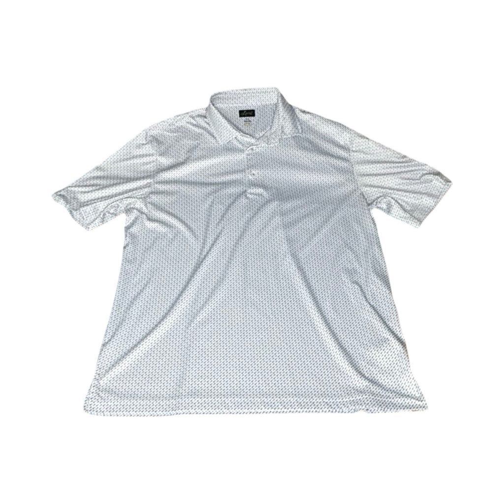Greg Norman Men's Golf Tee Print Performance Polo Shirt White/Blue - Size XL
