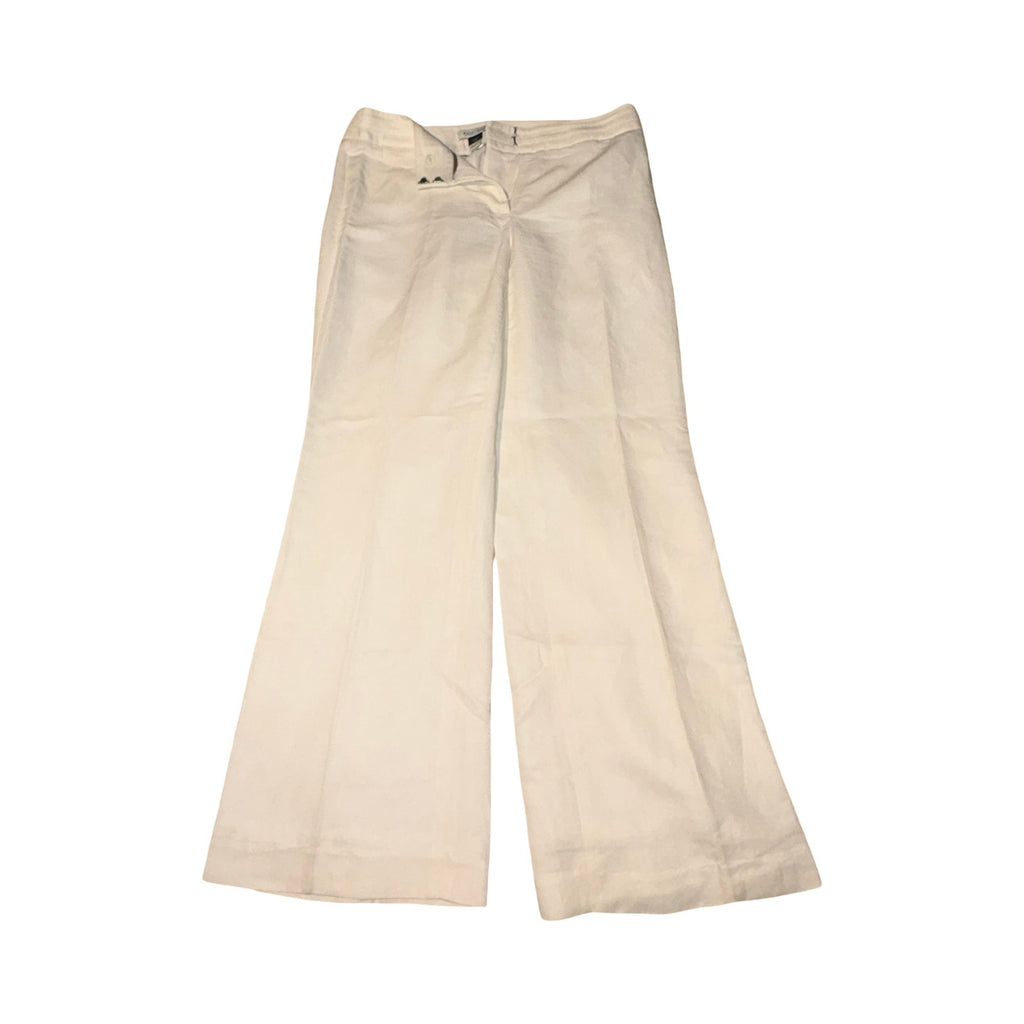 White House Black Market High-Rise Wide-Leg White Linen Blend Trousers - Size 11R
