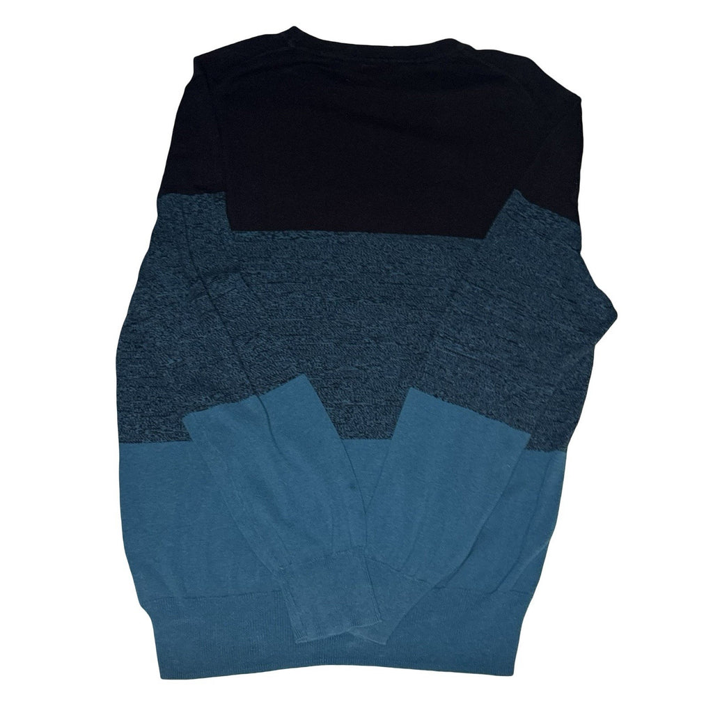 H&M Colorblock Crewneck Knit Sweater Blue Gray Black Men's Large